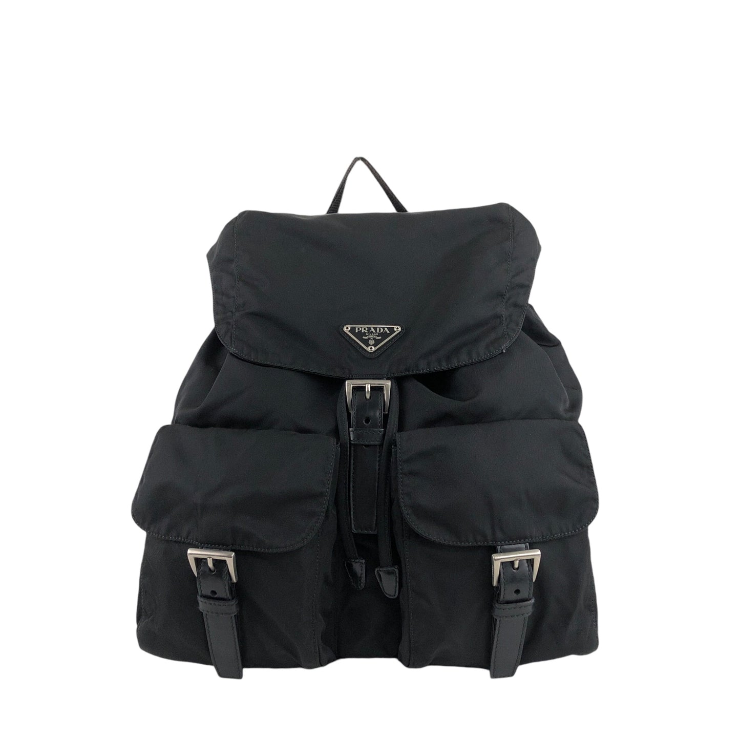 PRADA Triangle Logo Double Pocket Backpack Black Vintage 2rhri2