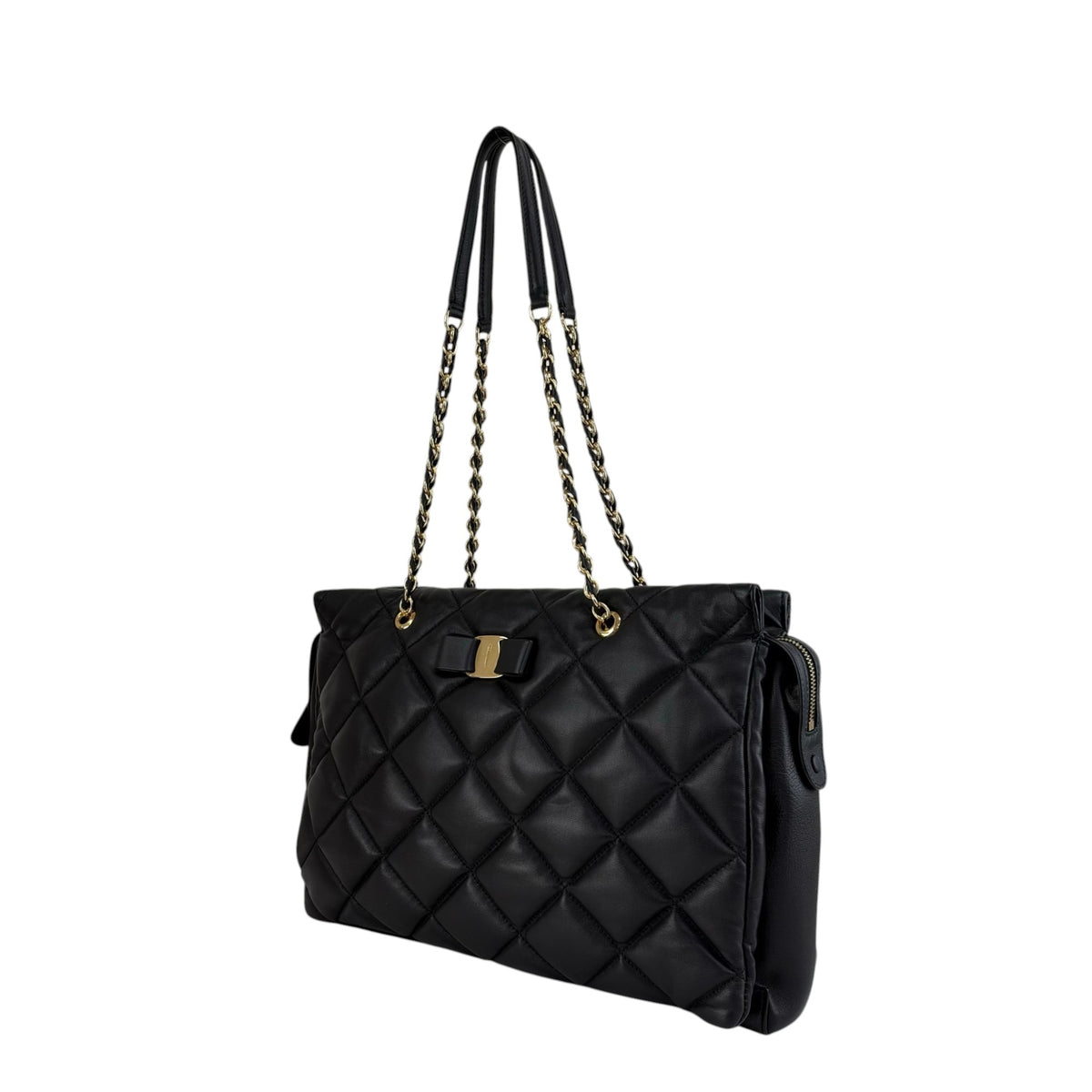 Salvatore Ferragamo Vala Ribbon Chain Shoulder bag Black Vintage 8dgp7p