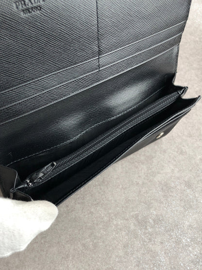 PRADA Tessuto Triangle Logo Long Wallet Black Vintage kjema3