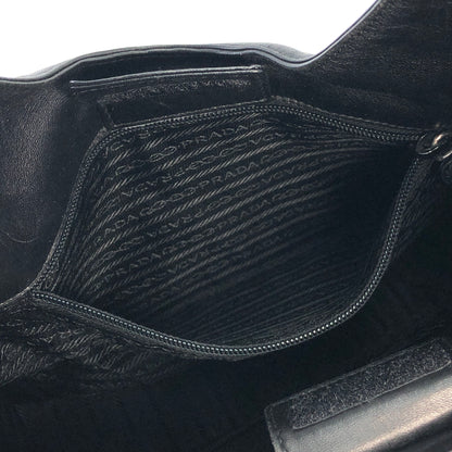 PRADA Logo Motif Embossed Leather Shoulder bag Hobobag Black Vintage b8kas6