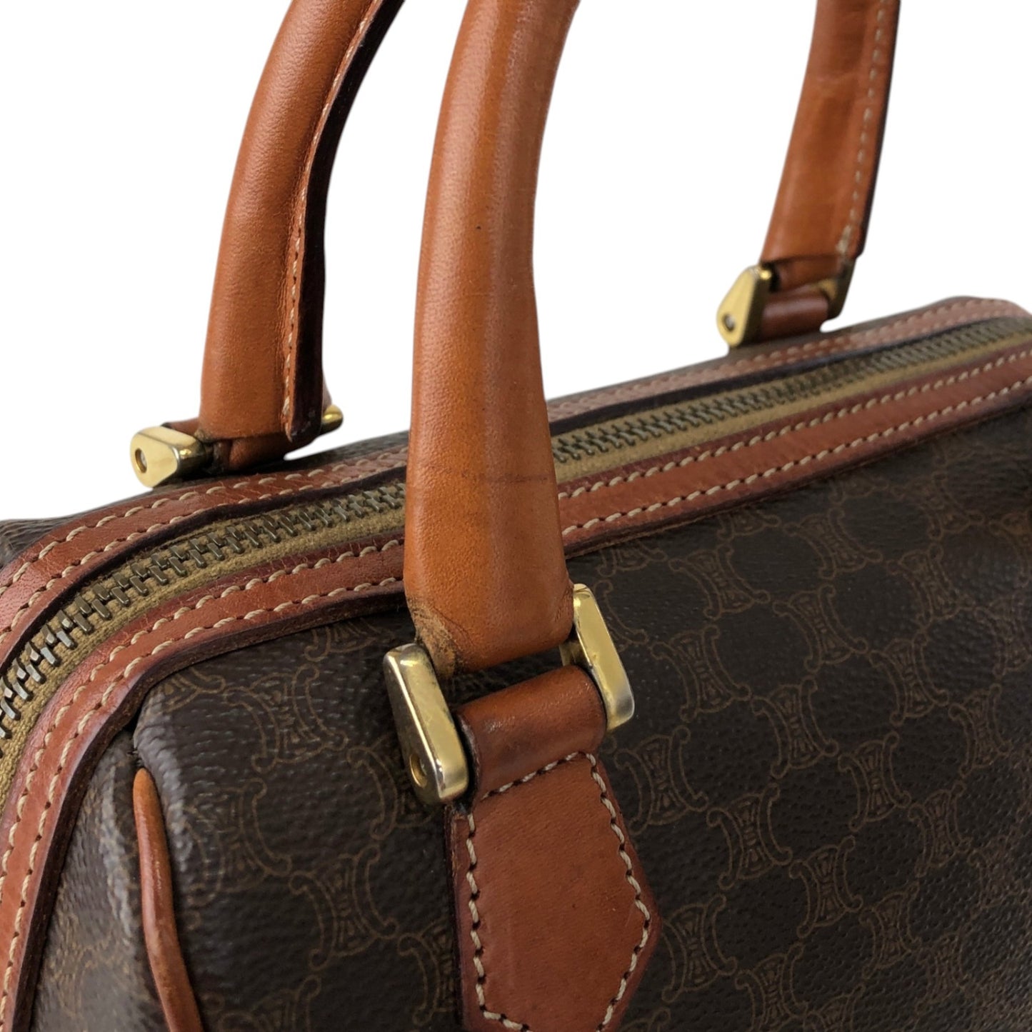 CELINE Macadam Blason Two-way Small Boston bag Shoulder bag Brown Vintage 2kpnhi
