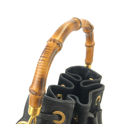 GUCCI Bamboo Handle Suede Two-way Drawstring Handbag Shoulder bag Black Vintage z3v3su