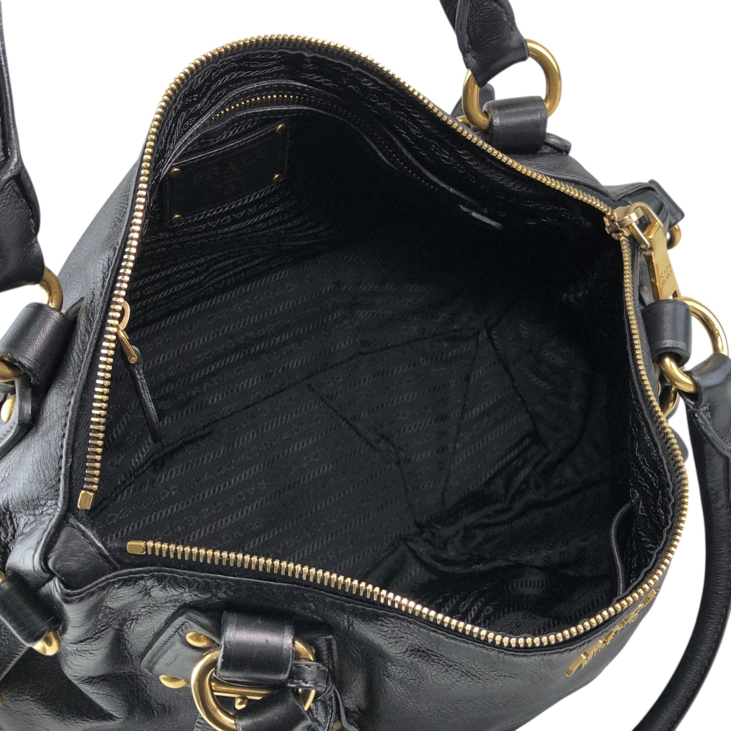 PRADA Logo Handbag Black Vintage jkn44z