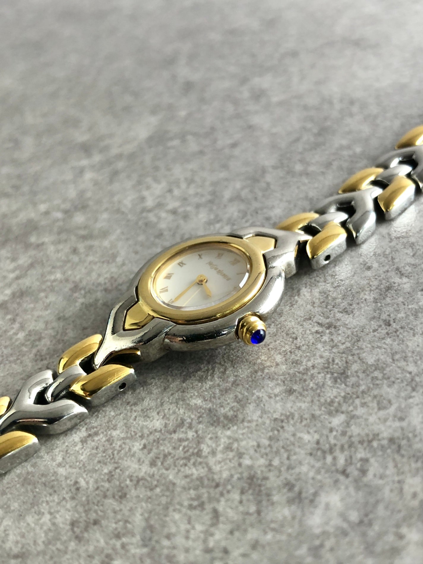 Yves Saint Laurent Logo Quartz Watch Silver×Gold 5420-F45278 Vintage 46jnbp