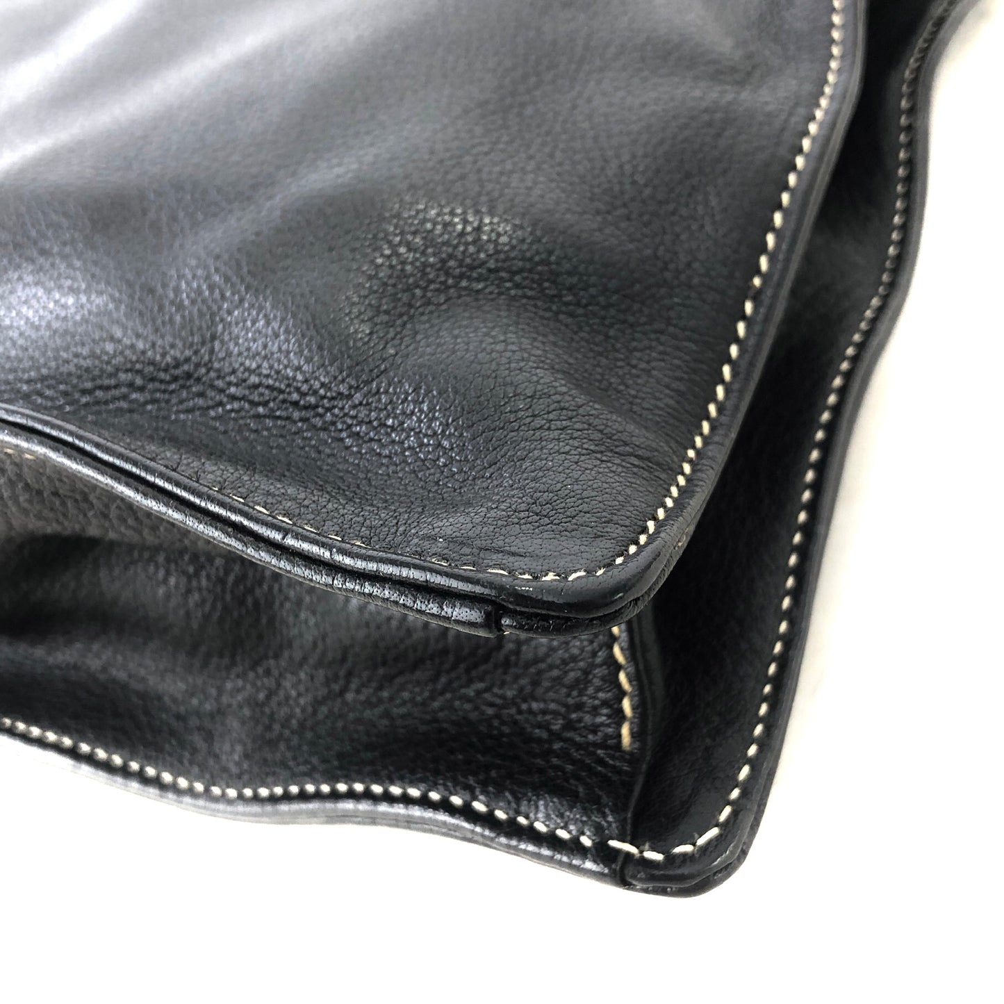 PRADA Triangle Logo Leather Shoulder bag Black Vintage 32faxx
