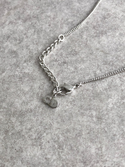 Christian Dior Logo Motif  Rhinestone Necklace Silver Vintage xp7xiu