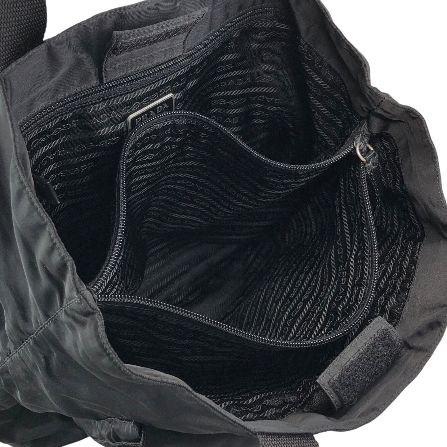 PRADA Tessuto Triangle Logo Double Pocket Totebag Black Vintage ui25rj