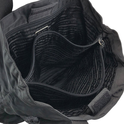 PRADA Tessuto Triangle Logo Double Pocket Totebag Black Vintage ui25rj