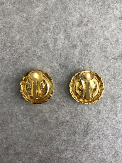 CHANEL Coco Mark Earrings Black×Gold Vintage bcnc28
