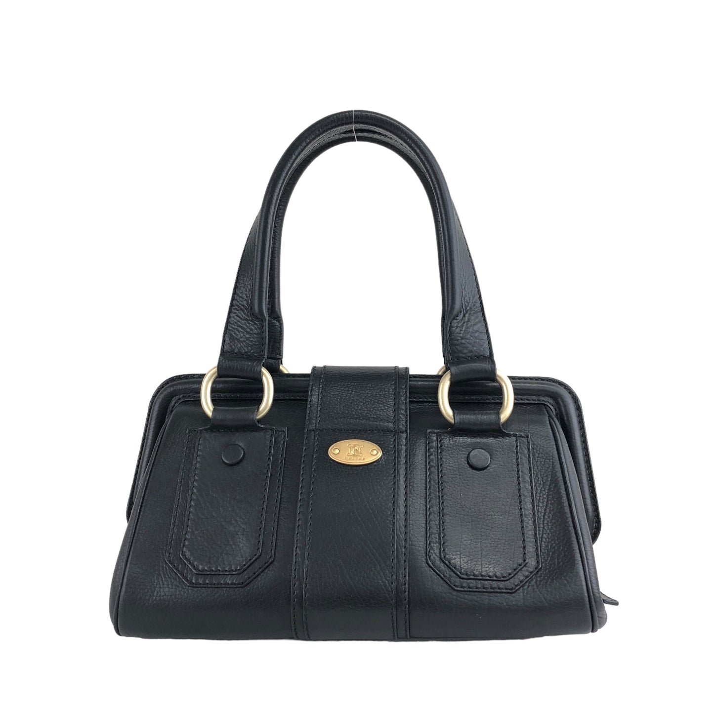 CELINE Triomphe Handbag Black Vintage 486nkp