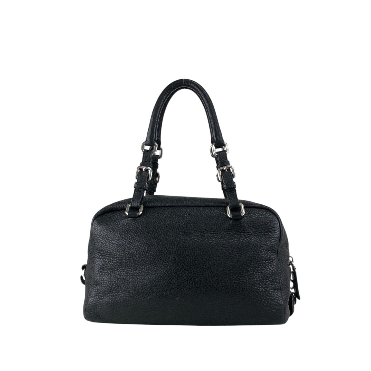 PRADA Logo Embossed Small Boston bag Handbag Black Vintage 2nb76v