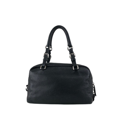 PRADA Logo Embossed Small Boston bag Handbag Black Vintage 2nb76v