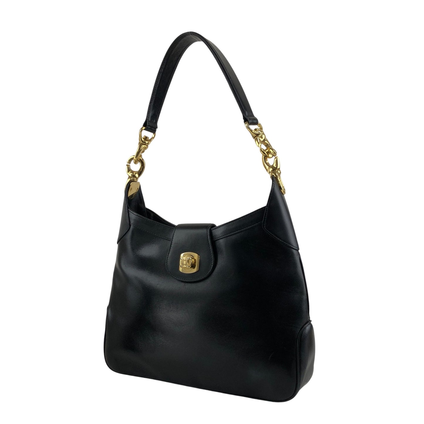 CELINE Blason Turn Lock Shoulder bag Hobobag Black Vintage re82zm