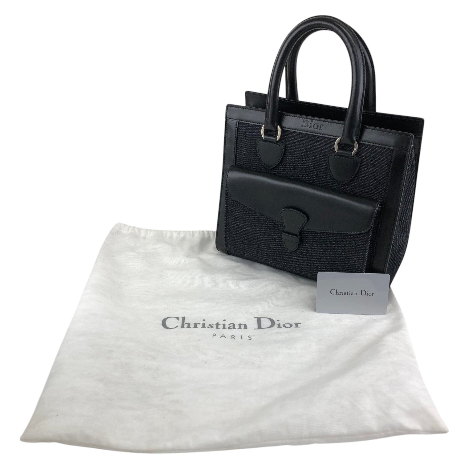 Christian Dior Logo Handbag Black,Indigo Canvas Denim Vintage