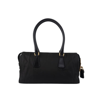 PRADA Tessuto Triangle Logo Small Boston bag Handbag Brown Vintage jaa3i4