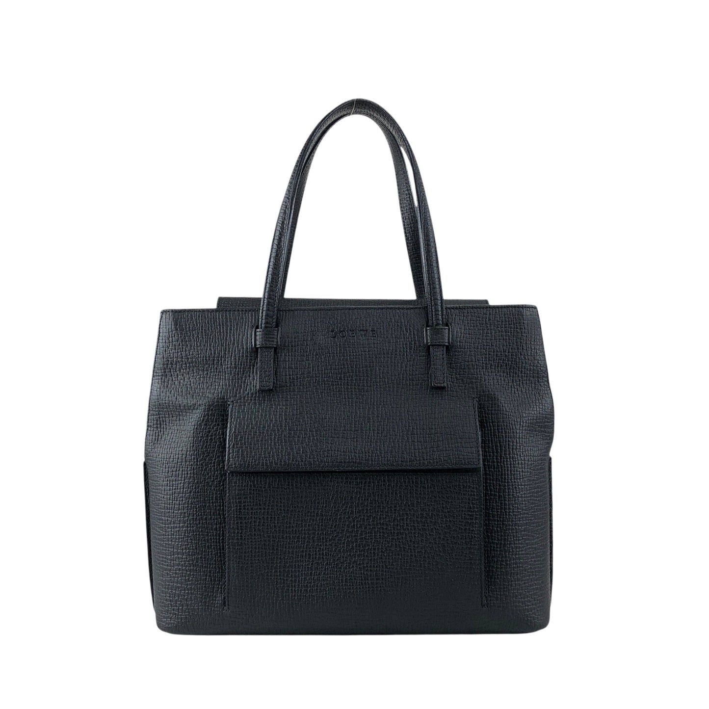 LOEWE Logo Embossed Front Pocket Handbag Black Vintage kmkg4n