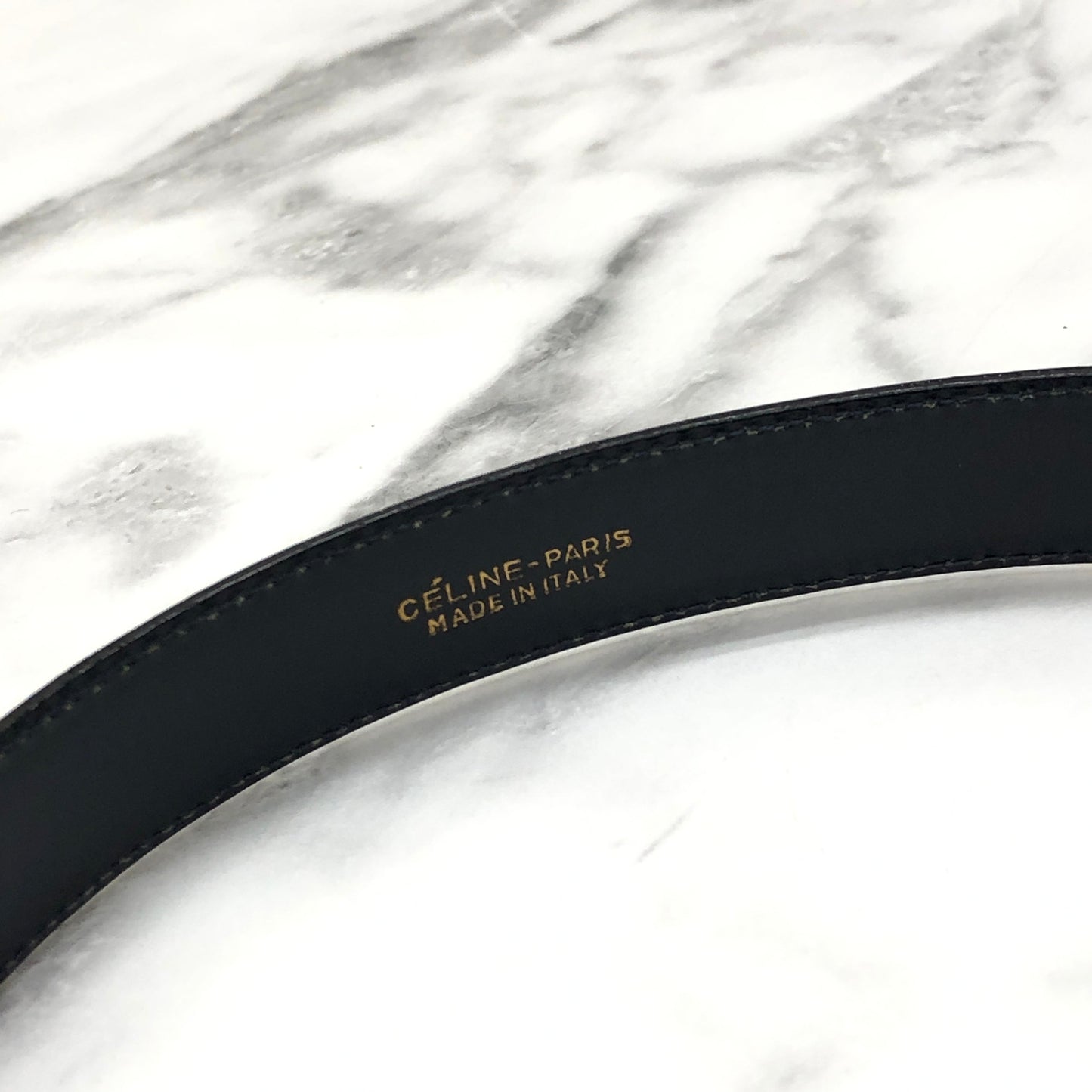 CELINE Horse Carriage Leather Belt Navy Vintage zmr5za