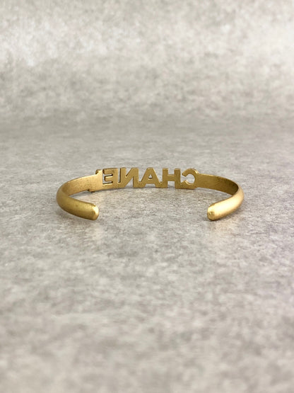 CHANEL Coco Mark Logo Rhinestone Bangle Ring Gold Vintage p7624z