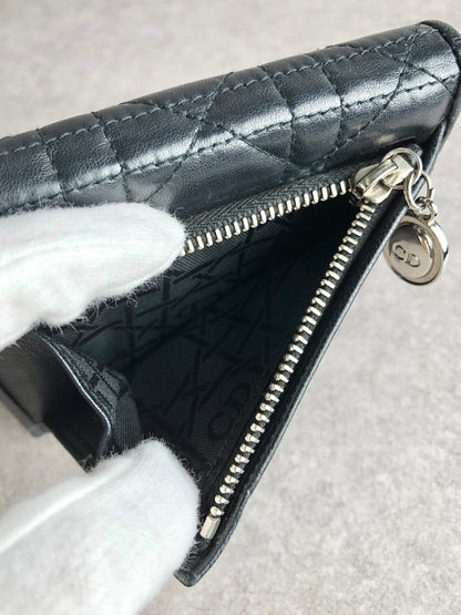 Christian Dior Cannage Folded Wallet Black Vintage 7hrhuv