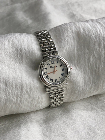 Salvatore Ferragamo Logo Quartz Watch Silver SFMV00322 Vintage pdubvx