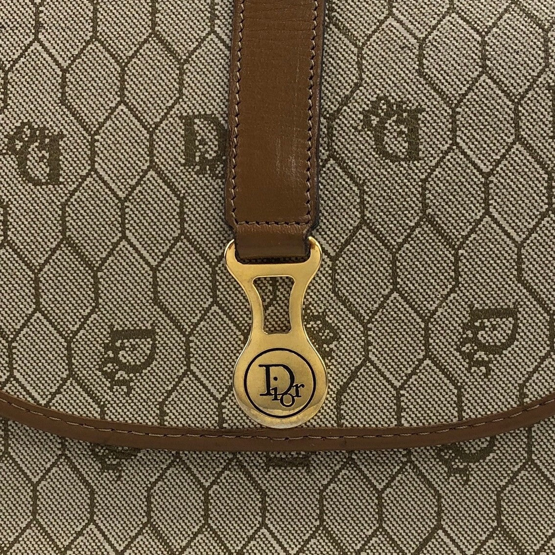 Christian Dior Honeycomb Pattern Logo Shoulder bag Beige Vintage u6zcjt