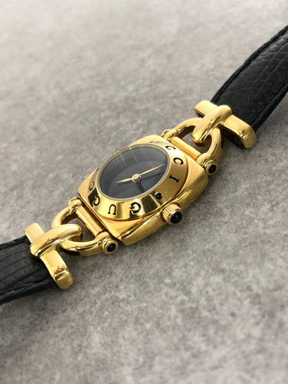 GUCCI Logo Watch Gold×Black 6300L Vintage j8nsfp