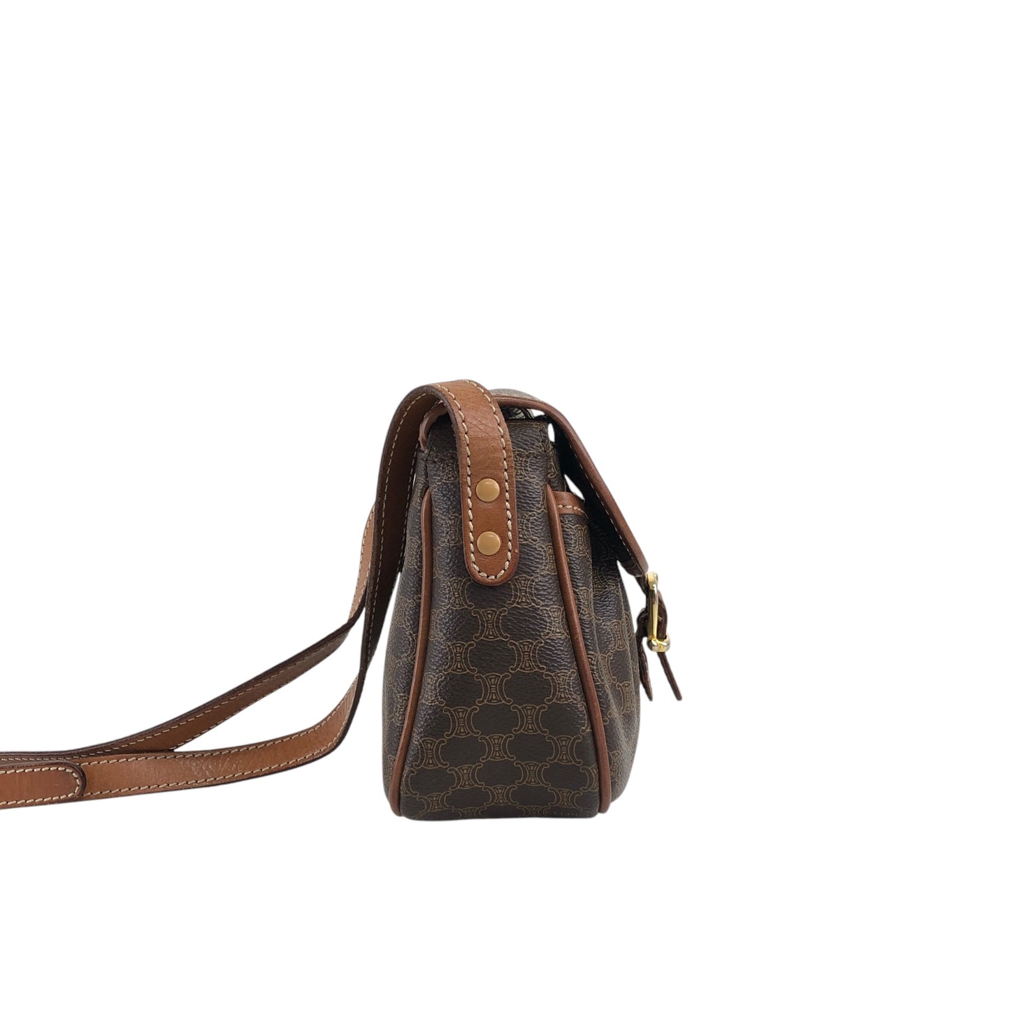 CELINE Macadam Blason Front Buckle Shoulder bag Brown Vintage baktxn