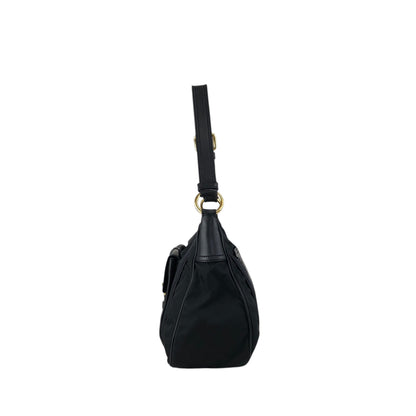 PRADA Triangle Logo Front Buckle Shoulder bag Hobobag Black Vintage kmr53p
