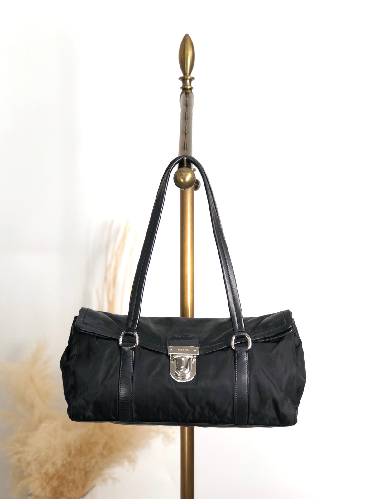 PRADA Push lock Handbag Black Vintage pesttr