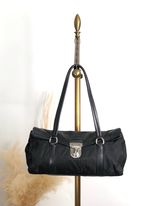 PRADA Push lock Handbag Black Vintage pesttr