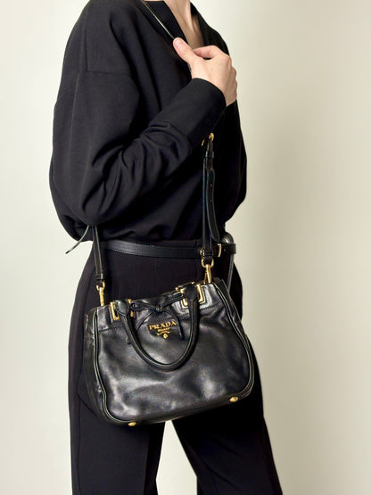 PRADA Logo Drawstring Handbag Shoulder bag Black Vintage dxxaru