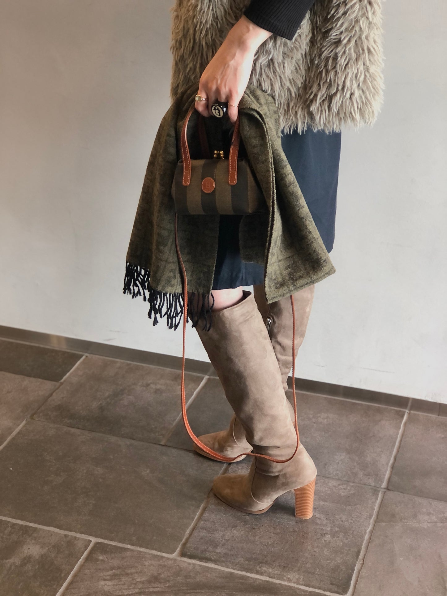 FENDI Zucca Scarf Khaki Vintage 6s46dp