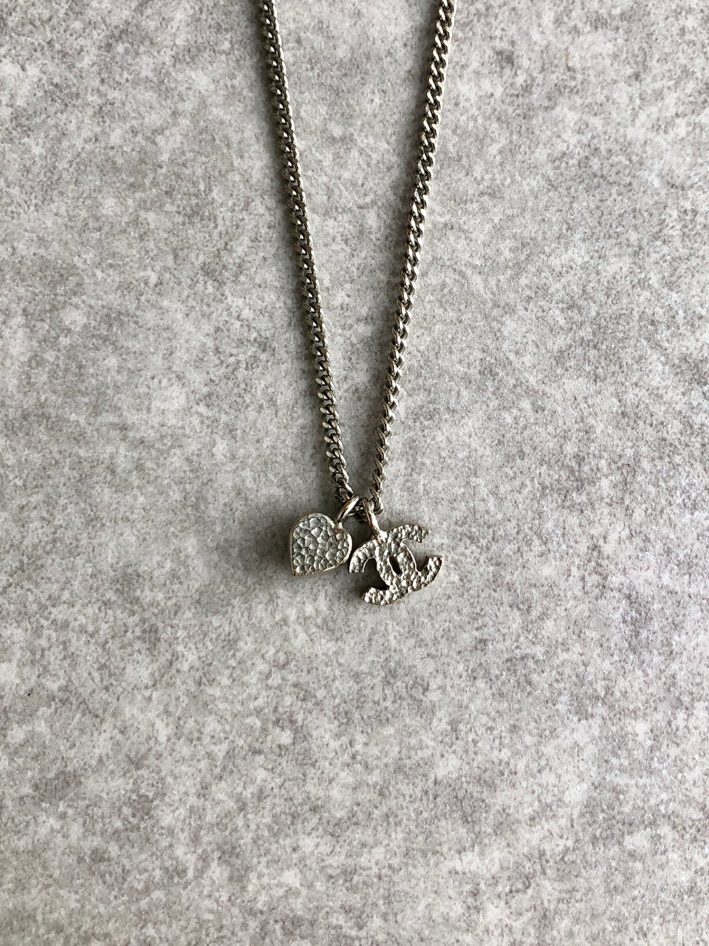 CHANEL Coco Mark Rhinestone Necklace Silver Vintage udsh45