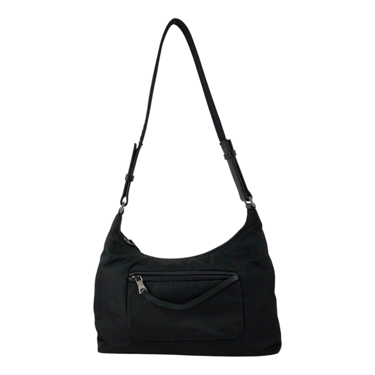 PRADA Tessuto Triangle Logo Shoulder bag Hobobag Black Vintage psffyn