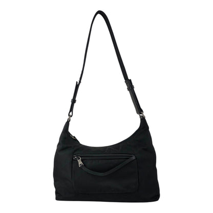 PRADA Tessuto Triangle Logo Shoulder bag Hobobag Black Vintage psffyn