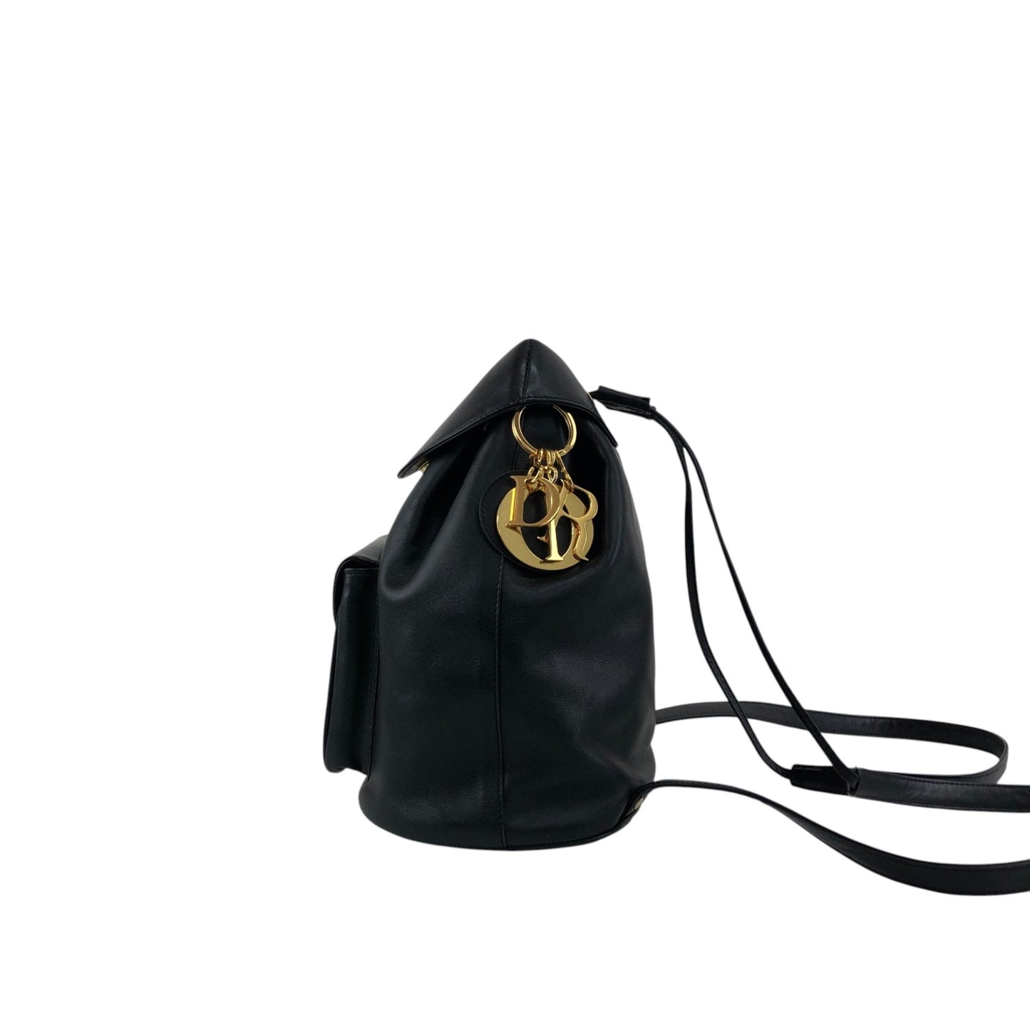 Christian Dior Logo Charm Backpack Black Vintage i8y5w2