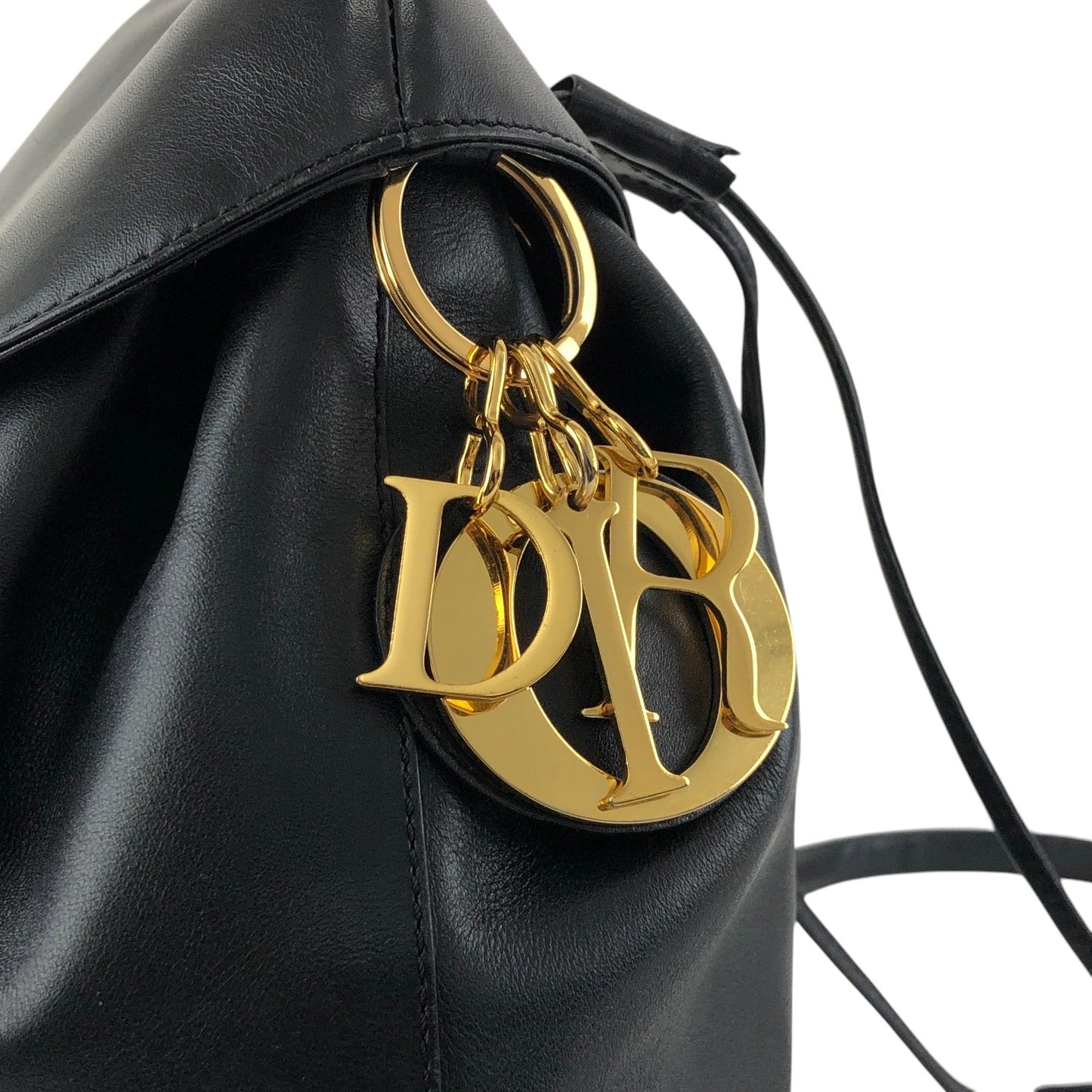 Christian Dior Logo Charm Backpack Black Vintage i8y5w2