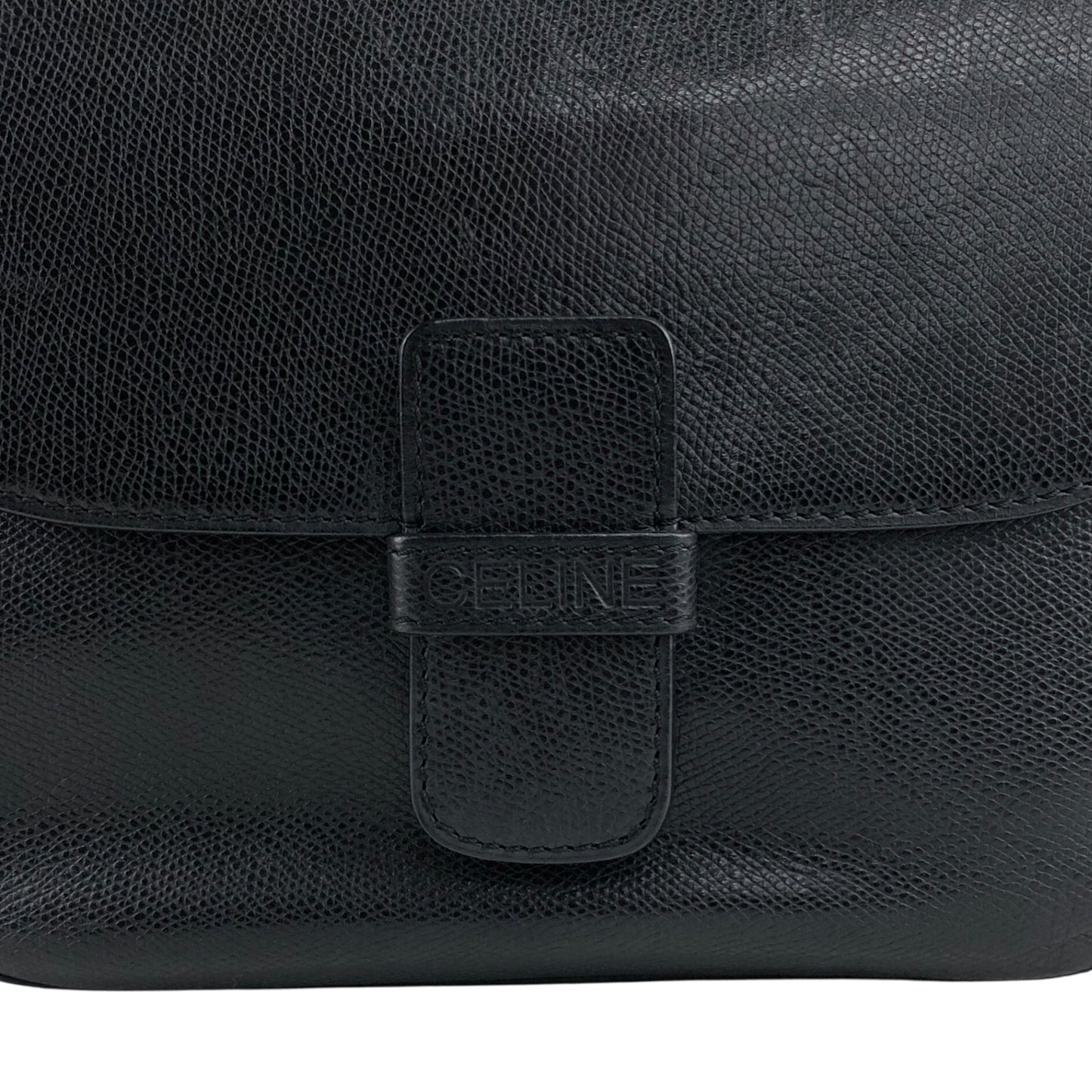 CELINE Logo Embossed Shoulder bag Black Vintage 4r7t24