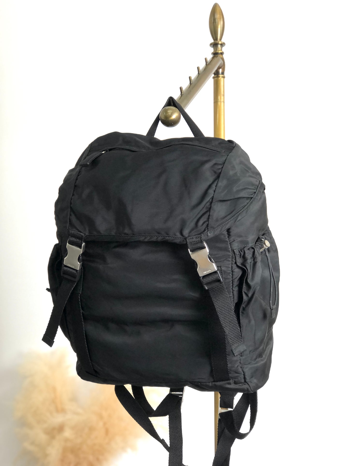 PRADA Tessuto Triangle Logo Backpack Black Vintage 6bctx4