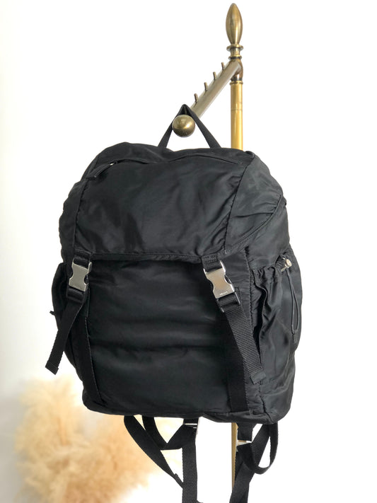 PRADA Tessuto Triangle Logo Backpack Black Vintage 6bctx4