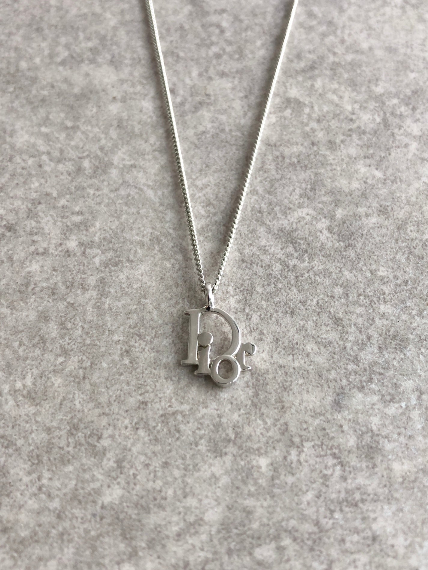 Christian Dior Logo Motif Necklace Silver Vintage 756hyr