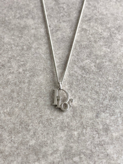 Christian Dior Logo Motif Necklace Silver Vintage 756hyr