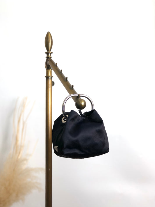 PRADA Triangle Logo Metal Handle Small Handbag Black Vintage dgw5pt