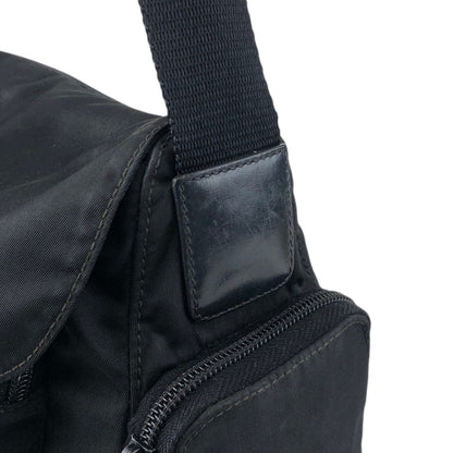 PRADA Tessuto Triangle Logo Front Buckle Side Pocket Shoulder bag Black Vintage 5whkzb