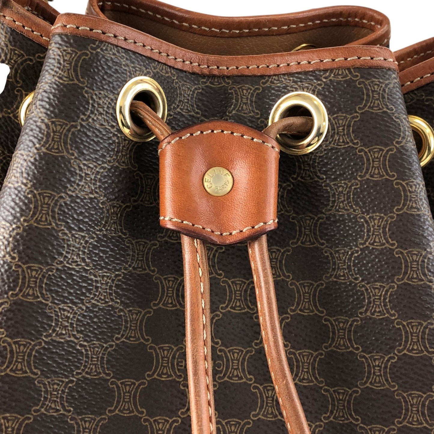 CELINE Macadam Two-way Drawstring Handbag Shoulder bag Brown Vintage ifb2i4