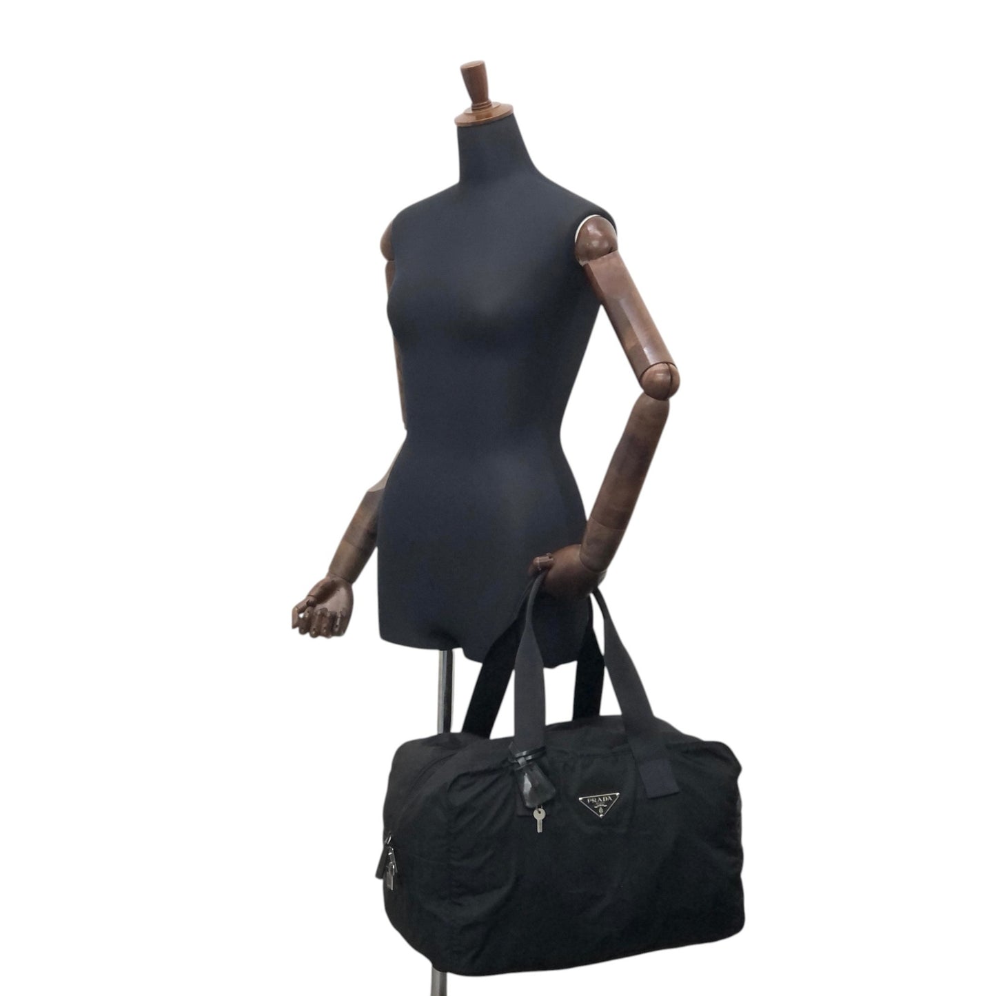 PRADA Tessuto Triangle Logo Boston bag Black Vintage utr82b