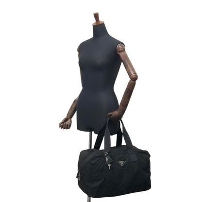PRADA Tessuto Triangle Logo Boston bag Black Vintage utr82b