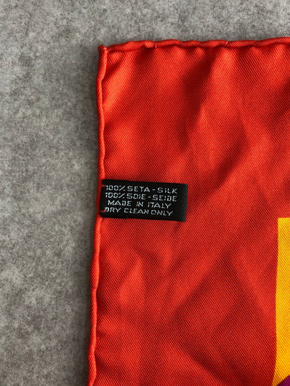 CELINE Circle Logo Silk Scarf Orange Vintage scpa34