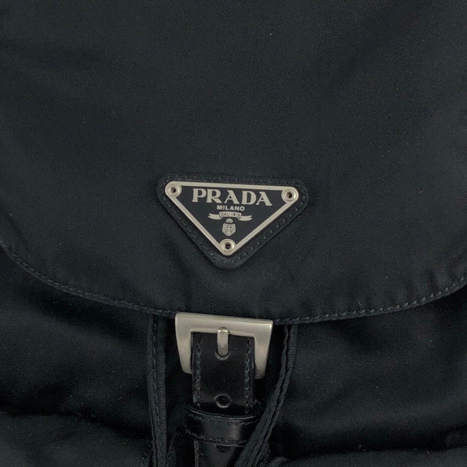 PRADA Triangle Logo Double Pocket Backpack Black Vintage hbs63x