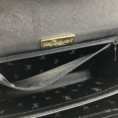 Yves Saint Laurent YSL Logo Leather Two-way Handbag Shoulder bag Black Vintage ffwsya